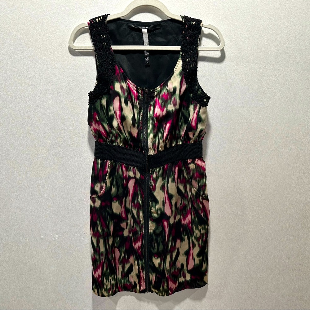 Kensie Watercolor Front Full Zip Sleeveless Mini Cocktail Dress Women’s Size XS